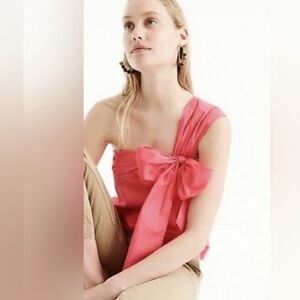 J. Crew Coral One-Shoulder Top with Bow